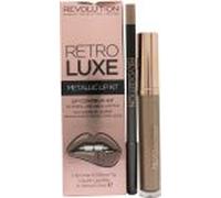 Makeup Revolution Retro Luxe Metallic Lip Kit 1g Lip Pencil + 5.5ml Liquid Lipstick - Sovereign