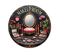 Makeup Room Mirror Lipstick Palette Flower Decorative Gold Art Round Vintage Tin Sign,Retro Wall Art,Metal Poster for Home, Bar, Garage, Cafe, Rustic Indoor & Outdoor Decor, 8x8 Inches