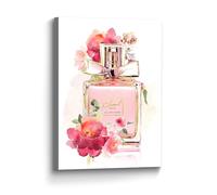 Makeup Room Perfume Canvas Decor: Glam Fashion Peony Floral Wall Art Pink Flower in Gold Foil Bottle Romantic Painting Artwork Modern Vogue Chic Trendy Picture for Girls' Room Bedroom