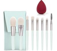 Makeup Set, 8 Pcs Makeup Brushes 1Sponge, Premium Synthetic Foundation Powder Blending Concealers Eye shadows Blush Portable Cosmetic Make Up Brushes Kit with Organizer Bag-Sky Blue color