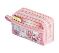 Makeup Shot Clear Pencil Bag with Zipper, Large Capacity Pencil Pouch | Field Travel Pen Cover for School Offices, Pink, Consulte la descripción, See description