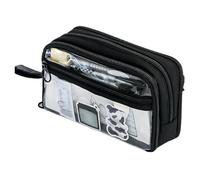 Makeup Shot Clear Pencil Bag with Zipper, Large Capacity Pencil Pouch | Field Travel Pen Cover for School Offices, Black, Consulte la descripción, See description
