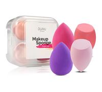 Makeup Sponge DUAIU 4 Pack Beauty Blender Foundation Sponges Set 4 Color Latex Free Blender Beauty Makeup Sponges with 1 Sponge Holder Case (Red Purple)