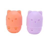 Makeup Sponge Holder Cute Cat Shape Washable Reusable Breathable Hollow Design Makeup Sponge Travel Case (Light Orange, Purple)