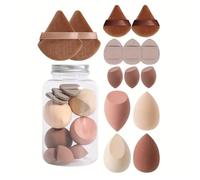 Makeup Sponge Set, 14 Pcs Coffee Beauty Blender with Triangle Powder Puff, Mini Air Cushion Puff, Latex Free, for Liquid Cream Powder