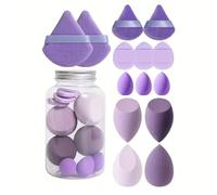 Makeup Sponge Set, 14 Pcs Purple Beauty Blender with Triangle Powder Puff, Mini Air Cushion Puff, Latex Free, for Liquid Cream Powder