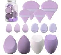 Makeup Sponge Set Blender Sponges 14 Pcs for Liquid Cream, and Powder Latex Free Makeup Sponges Multi-colored Sponges for Makeup Application with Storage Box Purple Gifts
