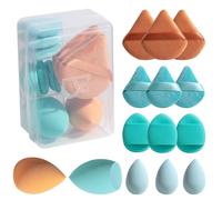 Makeup Sponge Set BS-MALLTriangle Puff 14 Pcs for Liquid, Cream, and Powder, Multi-colored Makeup Sponges and Mini Sponge Green Orange