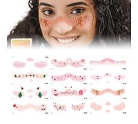 Makeup Stickers for the Face, Christmas Face Stickers for Women, 12 x Temporary Stickers Makeup Cute - Holiday Favour, Fake Blush Stickers, Love Heart, Snowflake, Elk