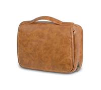 Makeup Storage Bag Toiletry Bag Leather Large Hanging Toiletry Organizer Makeup Bag Waterproof Cosmetic Bags Men's Travel(Light Brown)