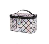 Makeup Storage Bag Women PU Sequin Makeup Bag Fashion Square Travel Portable Storage Toiletries Bag Cosmetic Storage Tote Waterproof Make-Up Cases(Silver)