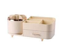 Makeup Storage Box - Single Turn Accessible Rotating Cosmetic Organizer Desk Eyeliner Lotion Container Large Capacity Abdominal Accessories Holder, Creamy, Siehe Beschreibung, See description