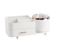 Makeup Storage Box - Single Turn Accessible Rotating Cosmetic Organizer Desk Eyeliner Lotion Container Large Capacity Abdominal Accessories Holder, White, Siehe Beschreibung, See description