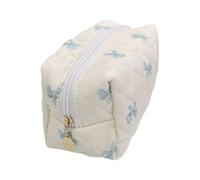Makeup Suitcase with Wheels and Lights Large Capacity Cosmetic Bag with Floral Print Zipper Closure Travel Makeup Organizer for Toiletries and Stationery Storage Hair Wax for (Blue, 20. 5X9. 5X9cm)