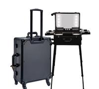 Makeup Suitcase with Wheels and Stands - Rolling Makeup Case with Mirror and 8 LED Lights for Travel - Silver Makeup Station