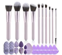 makeup tool set: includes: 10 professional makeup brush set, 6 makeup sponges, 6 mini finger puffs, 6 velvet puffs, 1 face wash puff, suitable for makeup artists and perfect gifts (Purple 29pcs)