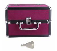 Makeup Train Case, Multi Tier Makeup Organizer Box Large Capacity Vanity Cases Cosmetic Box for Salon (Wine Red and Black Strip Black Bottom)