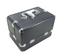 Makeup Train Case, Multi Tier Makeup Organizer Box Large Capacity Vanity Cases Cosmetic Box for Salon (Black Strip Black Bottom)