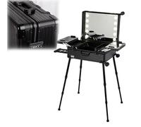 Makeup Train Case with LED Lights - Professional Cosmetic Organizer with Stand and Rolling Vanity Station for Easy Makeup Access