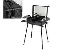 Makeup Train Case with LED Lights - Professional Cosmetic Organizer with Stand and Rolling Vanity Station