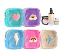 Makeup Travel Case | 5 Pieces Portable Toiletry Pouch with Zipper | Christmas Cosmetic Bags - for Vacation Airplane Bathroom Dressing Table Brush Lipstick