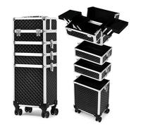 Makeup Trolley Organizer, 4-in-1 Rolling Vanity Case with Key Locks, 4 Tiers, Aluminum Construction, Beauty Travel Storage