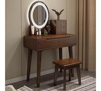 Makeup Vani with Lights & Stool Wooden Dressing Table with Ders Girls' Bedroom Console Cact Design (Color: B Size: L-80cm)