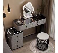 Makeup Vanity Desk with Touch LED Mirror 3 Color Lighting Storage Cabinet & Charging Station for Bedroom Gray A Stylish Dressing Table with 3 Drawers