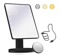 Makeup Vanity Mirror with Lights and 22 LED Lighted Makeup Mirror, Detachable 10X Magnification, Adjustable Dimming Touch Sensor, Dual Power Supply, 270° Rotation, Portable Cosmetic Mirror - Black