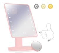Makeup Vanity Mirror with Lights and 22 LED Lighted Makeup Mirror, Detachable 10X Magnification, Adjustable Dimming Touch Sensor, Dual Power Supply, 270° Rotation, Portable Cosmetic Mirror - Pink