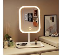 Makeup Vanity Mirror with Lights, LED Makeup Mirror with 3 Color Modes, Tabletop Vanity Lighted Mirror with Smart Touch Control, Light Up Make Up Mirror with Storage Tray & 270° Rotation