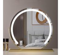 Makeup Vanity Mirror with Lights - Round Black Mirror for Dressing Table, Light Up Mirror with 3 Color Temperature, Freestanding Design