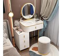 Makeup Vanity Set with LED Lights, Rotating Mirror, Modern Design Dressing Table with Drawers and Round Stool for Bedroom and Makeup Desk