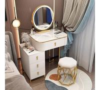Makeup Vanity Set with LED Lights, Rotating Mirror, Modern Design Dressing Table with Drawers and Round Stool for Bedroom and Makeup Desk