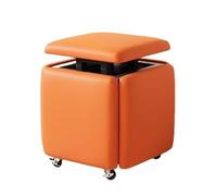 Makeup Vanity Stool Set: 5 in 1 PU Leather Nesting Cube Chair for Living Room Bedroom Stackable & Movable Multifunctional Dressing Chair (Orange Small)