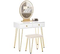 HOMCOM Dressing Table Set With LED Mirror & Stool 2 Drawers Makeup Desk - White - 80cmx40cmx136cm