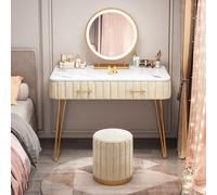 Makeup Vanity Table with Lights Makeup Desk with Stool 2 Drawer Dressing Table Bedroom Makeup Station for Women & Girls Stylish and Functional (Color: A Size: 80 * 40)