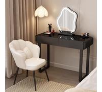 Makeup Vanity Table with Lights & Mirror Black Tempered Glass Desk Chair for Bedroom & Study PetalShaped Chair Compact 100x40x78 cm Design
