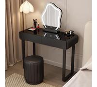 Makeup Vanity Table with Lights & Mirror Small Black Glass Desk Chair for Bedroom & Study Round Stool Included 90 x 40 x 78 cm Stylish & Functional!