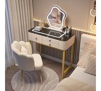 Makeup Vanity with Lighted Mirror and Lights, Vanity Desk with Iron Legs, Small Vanity with Glass Top, Dressing Table with 3 Drawers, Modern Vanity, Luxury Vanity, Desk Vanity, Farmhouse Makeup Vanity