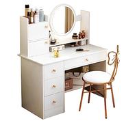 Makeup Vanity with Touch Control Light Round Mirror Dressing Table 3 Color Brightness Modes LED Illuminated Makeup Station White Console for Beauty Lovers