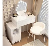 Makeup Vanity with Touchscreen Mirror 3 Color Dimming 2 Drawer Bedroom Desk Upholstered Stool White 70cm/27.5inElegant Makeup Table for Stylish Bedrooms