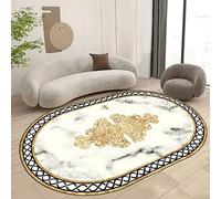 makeups1 Modern Oval Area Rug Microfiber Non-Slip Washable Oval Rugs Living Room Yoga Soft Carpet, Luxury White Gold Marble Carpet,90 x 160 cm