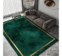 makeups1 Rectangle Low Pile Rug Modern Non-Slip Washable, Classic Oriental Rug Solid color dark green gold frame Office Conference Hallway Playroom Nursery Room 70 x 100 cm