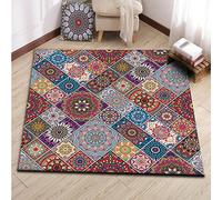 makeups69 Square Area Rug Machine Wash Non-Slip Backing, Soft Short Pile Carpet Stain-Resistant, Polyester, Machine-Made, Thickness 0.7cm, Red, blue and yellow multicolor flowers (70 x 70 cm)