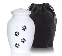 MAKEY'S White Pet Urn for Dogs Ashes, Pet Cremation Urns, Dog Urn with Paw Print, Cat Metal Urn-Small（0-45lbs）