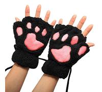 MAKFORT 1 Pair Ladies Girls Womens Cat Paw Gloves Winter Gloves Fingerless Paw Mittens Warm Plush Half-Finger Winter Gloves Black