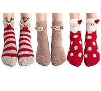 MAKFORT 3 Paris Winter Socks for Women or Girls Coral Fleece Christmas Socks Fluffy Slipper Socks Size 3-7
