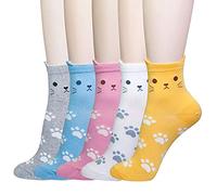 MAKFORT 5 Pairs Women Animal Cotton Socks Cute Cat/Kitty Design Crew Socks for Ladies Novelty Cotton Ladies Socks 4-8 UK