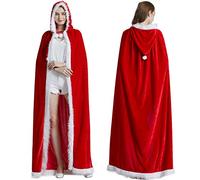 MAKFORT Adult Hooded Cloak Long Velvet Mrs Santa Claus Cosplay Christmas Costumes Robe Fancy Dress for Women 170 CM